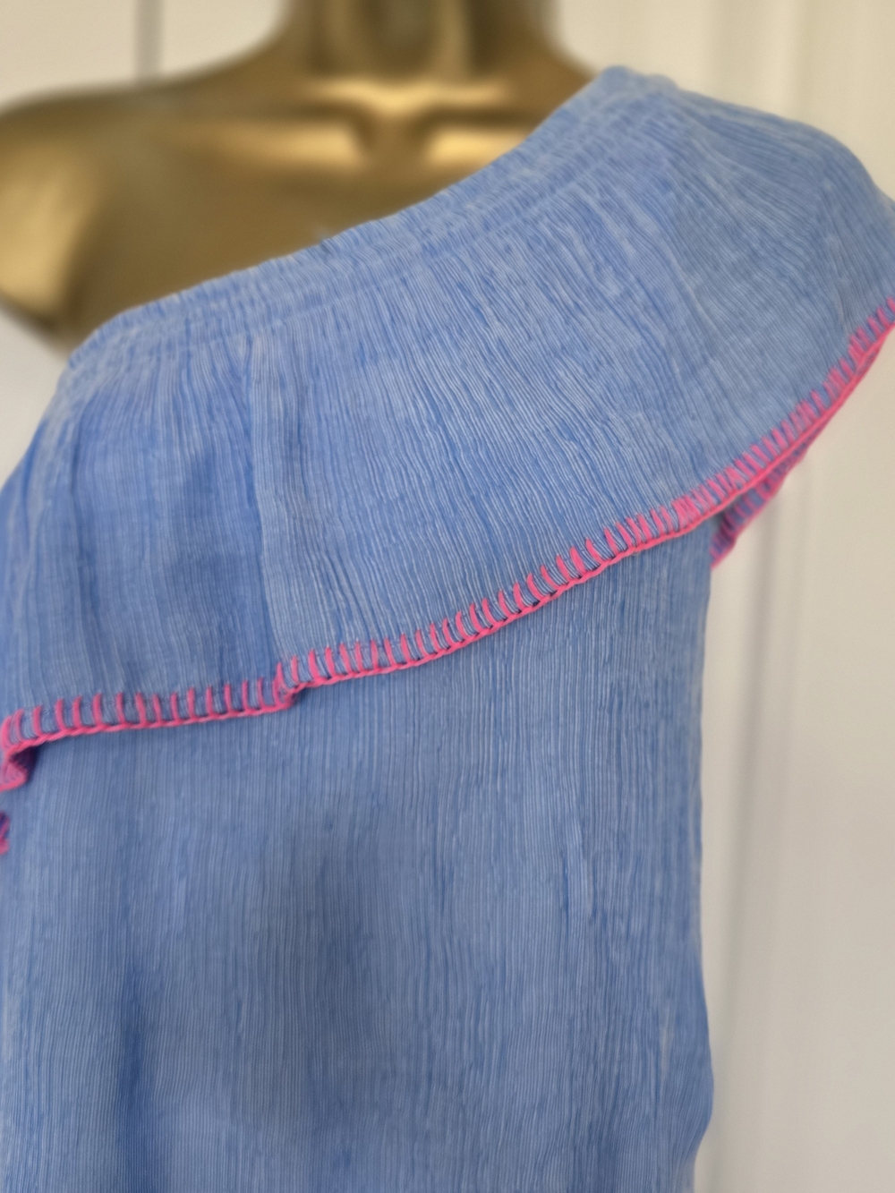 One-Shoulder Ruffle Mini Dress - Blue by - Picture 3 of 6